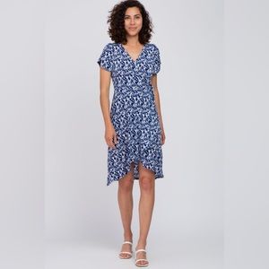 PINKBLUSH l Navy & White Floral High-Low Hem Faux Wrap Dress